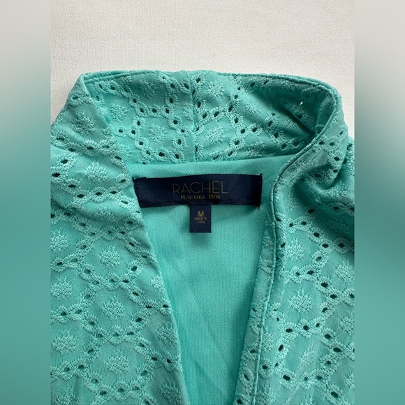 Rachel Roy teal eyelet faux wrap dress with mock collar. Size M - Picture 4 of 11
